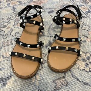 a new day Black and Silver Ankle Wrap Studded Sandals